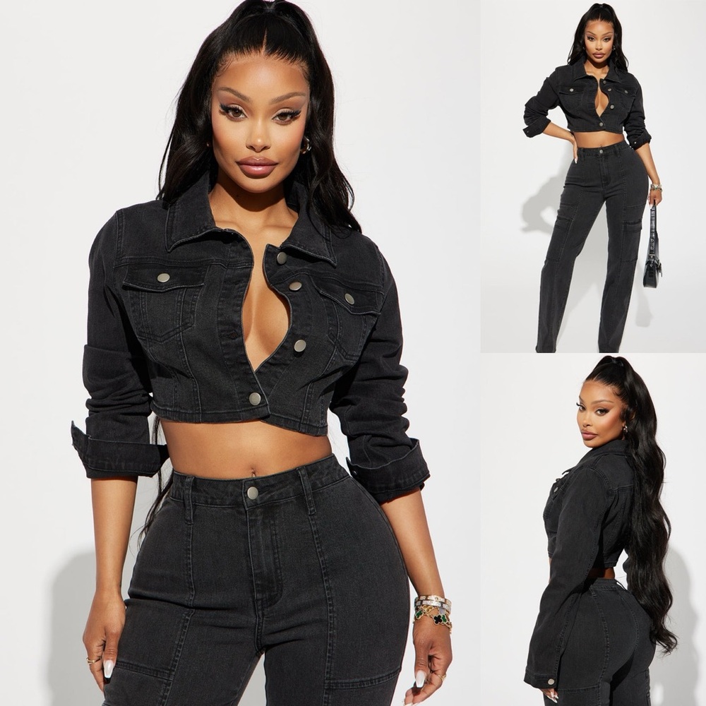 Fashion Nova Women's Non Disclosure Stretch Denim Jacket Top Size XL Black Wash